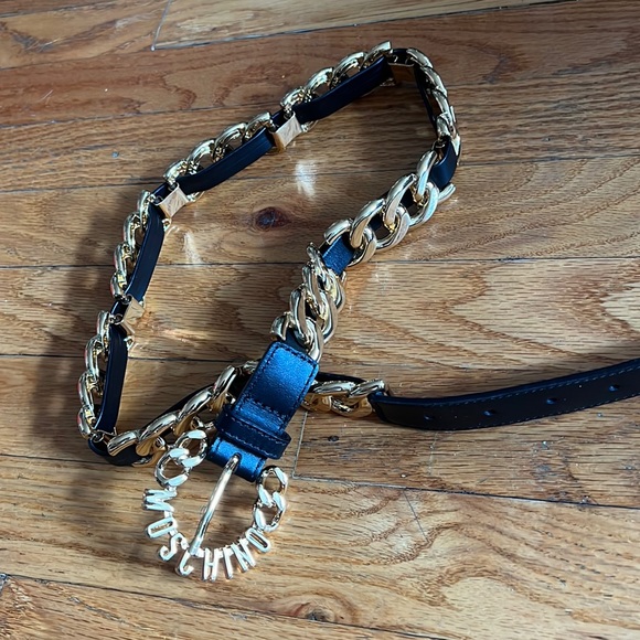 H&M Moschino Black Gold Leather Belt 85